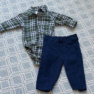 Carter's 6m Green Plaid Onesie and Coordinating Navy Corduroy Pants